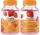 Lifeable Vitamin D 10000 IU + Beet Root, Gummies Bundle - 훌륭한 타스팅, 비타민 보충, 글루텐 무료, GMO 무료, Chewable Gummy