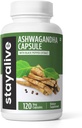 검은 후추와 STAY ALIVE Ashwagandha, 10 : 1 추출물, 120 알약, 100 % 순수한 뿌리 분말, 여분의 힘 캡슐, 비 GMO & 글루텐 무료 Ashwagandha 여성과 남성을위한 보충 교재