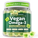 Vegan Omega 3 Gummies + Phospholipids, Astaxanthin, 비타민 D3, DHA 560mg & EPA 280mg의 뇌, 눈, 피부 및 전반적인 건강을 위한 성인 & 아이를 위한 물고기 자유로운 조류 오메가 3 보충교재, 설탕 자유로운, 60 Cts