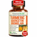 Bromelain Turmeric Curcumin 보충과 Quercetin - 알레르기 완화, 관절 및 면역 지원 - 블랙 페퍼 (비슈틴)과 유기 심황 보충 - 180 Quercetin 500mg 캡슐