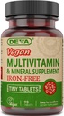 DEVA Vegan 철 자유로운 Multivitamin & 무기물 보충교재, 비타민 C, D2, E & B 혼합, Biotin, 90의 작은 정제