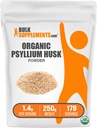 BulkSupplements.com 유기 Psyllium Husk 분말 - 베이킹, 섬유 보충을위한 Psyllium Husk 분말 - 글루텐 무료, 서빙 당 1.4g, 250g (8.8 oz) (팩 1)