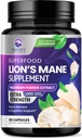 Lions Mane Mushroom 캡슐 10,000mg - 메모리 및 초점 지원, 두뇌, 면역 건강 지원, Vegan, 미국, 사자 Mane 버섯 분말 추출물, 60 조사를 위한 사자 Mane 보충교재 캡슐