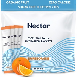 Nectar Hydration Packets - Electrolytes Powder Packets - Sugar 또는 Calories - 유기 과일 액체 매일 IV Dehydration 구호와 급속한 Rehydration (오렌지 30 팩)를 위한 전해질 분말