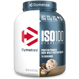 Dymatize ISO100 Whey Protein Powder Isolate, 쿠키 및 크림, 단백질 25g, 5 파운드, 5.5g BCAAs, 120 Cal 미만., 글루텐 무료, 1g 지방, 1g 설탕, 2g Carb (74 서빙)