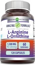 놀라운 포뮬러 L-Arginine/L-Ornithine 1500 Mg Per 서빙, 캡슐 | Non-GMO | 글루텐 프리 | 아미노산 보충 (120 개)