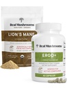 Real Mushrooms Ergothioneine (60ct) 및 Lion의 Mane 유기 분말 (60 서빙) Shiitake와 Oyster 버섯 추출물과 번들 - Longevity 및 Cognition - Vegan, Gluten Free, Non-GMO