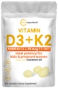 마이크로 성분 비타민 D3 1,000 IU + K2 MK-7 25 mcg, 300 Softgel | 버진 코코넛 오일 | 2-in-1 Bone, Immune & Heart Support | 삼키기가 쉽고 비 GMO