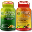 Liposomal Glutathione 500mg & Bromelain, 아연 및 비타민 C를 가진 Quercetin – 유기 전체적인 음식 혼합을 가진 산화 방지제 & 면역 지원 뭉치 – Vegan, 비 GMO 호흡기 건강 공식