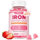여성 및 남성, 빈혈, 혈액 빌더 및 에너지 지원을위한 Vegan Iron Supplement Gummies 비타민 C, A, B Complex, Folate, CoQ10, Sugar Free, Non-GMO, 60 카운트