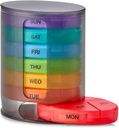 MEDca Weekly Pill 주최자, 1 디스펜서, 7 쌓을 수있는 멀티 컬러 Compartments 4 Times-a-Day - 아침, 노온, 저녁, 침대 타임, 블랙