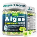2 팩 조류 오메가 3 Gummies 1000mg의 식물 기초 DHA 460mg & EPA 230mg의 성인을 위한 오메가 3 물고기 기름 대안, 플러스 MethylFolate, 비타민 B12의 Phosphatidylserine, 물고기 맛 없음, Vegan, 설탕 자유로운