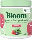 Bloom Nutrition Superfood Greens Powder, Digestive Enzymes w/Probiotics & Prebiotics, Gut Health, 여성을위한 부유 한 완화, Chlorella, 15 SVG (15 서빙 (팩 1), Berry)