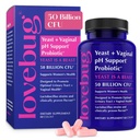 여성 pH 밸런스 및 Urinary Tract, 50 Billion CFU, UTI, BV, Lactobacillus, Bifidobacterium, Digestive & Vaginal Health Supplement 60 캡슐을 지원하는 Lovebug Yeast 및 Vaginal Probiotics