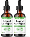 액체 클로로필 하락 - 내부 탈취제, 산화 방지제, 간결 Detox, 면역 지원, 나쁜 숨구멍을 구호, 머리 & 피부 건강을 위한 교원질을 감소시키십시오 - Vegan, 비 GMO (2 팩)