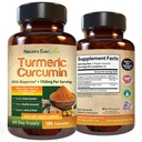 Black Pepper Extract (Bioperine) 및 Organic Turmeric Vegan Joint Support Supplement가있는 Turmeric Curcumin. 건강한 합동 & 면역 지원을 위한 95% Curcuminoids 1965mg 보충교재를 추출하십시오. 180 캡슐