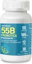 55B Probiotics 프리미엄 - 55 억 CFU, 12 Strains, 185mg Prebiotic - 면역 지원, 소화 및 구트 건강 - Occasional 변비, 가스 및 Bloating 지원 - 30 Vegan 캡슐, 30 일 공급