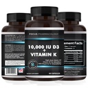비타민 K2 with D3 Extra Strength 보충교재 뼈 | 심장 건강 비 GMO 공식 10,000 IU 비타민 D3 & 200 mcg 비타민 K2 (MK7) | 삼키기 비타민 K & D, 60 캡슐에 쉽게