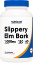 Nutricost Slippery Elm Bark 캡슐 1000mg, 120 캡슐 - Non-GMO, 글루텐 무료, 채식 친화적 인