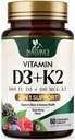 비타민 D3 K2 보충교재 | 5000 IU D3 + K2 100 mcg | 비타민 D를 가진 MK-7 K2 | Immune, 심장, 이 & 뼈 건강 지원 - Chew, VIT D3 K2, Non-GMO의 맛 - 60의 정제