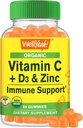 WellYeah 유기 비타민 C + D3 + 아연 Gummies - Immune Boosting, 산화 방지제 - Rich 및 뼈 건강 지원, USDA 유기, 비건 및 비 GMO - 글루텐 자유로운, 견과 자유로운 거미 - 60 조사
