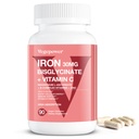 여성 남성용 철 보충제, Vegan Iron Bisglycinate 30mg Plus Vitamin C, B12, Folic Acid - Anemia, Health Blood & Energy Support - Gentle, High Absorption, Non-GMO - 90 캡슐 용 철 알약
