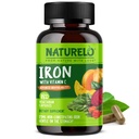 NATURELO Vegan Iron Supplement with Vitamin C and Organic Whole Foods - 임신, 빈혈 및 채식이 포함 된 철 결핍이있는 여성 및 남성을위한 Gentle Iron 알약 - 180 미니 캡슐