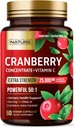 Nature Cranberry Pills 25,000mg - 추가 강도 50 : 1 비타민 C와 농축 추출물 - 여성을위한 Urinary Tract Health Supplement - Non-GMO, Sugar Free, Vegan - 60 캡슐