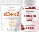 마이크로 성분 비타민 D3 5,000iu + K2 100mcg Softgels & 다 교원질 펩티드 Gummies 뭉치 팩 | 근본적인 선샤인 비타민 | 유형 I, II, III, V, Biotin, Hyaluronic 산, & Vitami를 가진 X 단백질