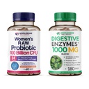 여자 100 억 CFUs + 소화 효소 1000MG 플러스 Prebiotics & Probiotics 보충 번들을위한 포뮬러 원료 프로바이오틱스