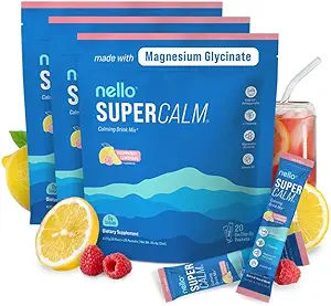 Nello Supercalm 음료 혼합 - Ashwagandha KSM 66, 마그네슘 글리세라이드 & L-Theanine 보충, 비타민 D3 - Ashwagandha 뿌리 추출물 (3 팩)
