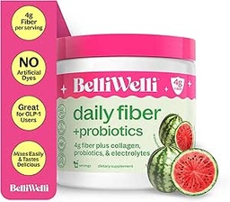 Belli Welli Fiber Supplement for Women & Men – 추가된 교원질을 가진 유기 Acacia에서 우수한 매일 섬유 분말, Electrolytes & Probiotics – Bloat 없음, 변비 & Gut 건강 지원 (Watermelon)
