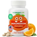 아이 마그네슘 주사 가능 | 그레이트 타스팅 | 300mg 마그네슘 보충 | Vegan, Non GMO, Gluten Free Magnesium Oxide Supplement | 근육 기능 | 120 Chewable | Vitaworks