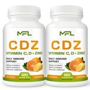 2 팩, C D Z | 비타민 C, 1000mg | 비타민 D3, 125mcg | 아연, 25mg | 비 GMO 및 글루텐 무료 | 240 서빙