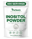 Purisure Myo-Inositol 분말, 250g, Fertility, Hormonal Balance 및 Ovarian 지원, 순수한 Inositol 분말, Myo Inositol 보충 에너지 및 두뇌 웰빙, Vegan, Non-GMO, 500 서빙