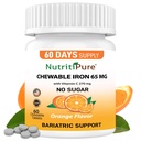 비타민 C 270mg (여성/남자를 위해)를 가진 Chewable 철 65 mg |60 일 공급 | 설탕 얼룩이 지는 오렌지 풍미 보충교재 60 조사 없음