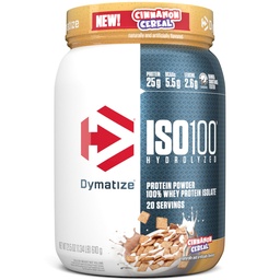 Dymatize ISO100 Whey Protein Powder Isolate, Cinnamon Cereal, 단백질 25g, 5.5g BCAAs, 120 Cal 미만., 글루텐 무료, 1g 지방, 1g 설탕, 2g Carb (20 서빙)