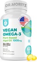 DR. MORITZ Vegan Omega-3 Softgels for Adults and Kids, DHA EPA, 소형 조류 오메가 3 보충제, 채식주의자, 60 개