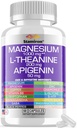 마그네슘 Complex 1000mg L Theanine 200mg Apigenin 50mg 마그네슘은 마그네슘 분말 타우레이트 + Chamomile 5-HTP 열정 꽃 레몬 발름 B6 Ashwagandha와 L 트립토판을 보충합니다 - 미국에서 만드는