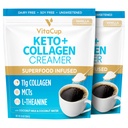 VitaCup Keto + Collagen Coffee Creamer 바닐라 맛 w / MCT, Collagen Protein, 코코넛 워터, Keto Diet, 커피, 스무디, & Shakes, Dairy-Free, 글루텐 프리, Soy-Free, 2 백, 10 온스