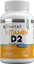 HAYAT 비타민 Vegan 비타민 D2 2400 IU (60 MCG), 뼈, 치아, 근육 및 면역 건강 지원, 2 개월 공급, 모든 자연, 공인 할랄, 60 정제, 미국에서 만든