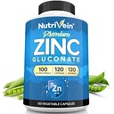 Nutrivein 프리미엄 아연 Gluconate 100mg - 120 캡슐 : 전체 바디 웰빙을위한 높은 흡수 아연 Gluconate 보충제 - 건강을위한 필수 요소