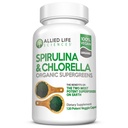 Allied Life Spirulina와 Chlorella | 유기농 클로로필 Vegan Protein Powder Green Superfood | 120 캡슐