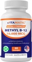 Vitamatic 메틸 B12 (Methylcobalamin) 10,000 mcg – 60 Lozenges – 에너지 & Nerve 건강을 위한 비타민 B12의 우량한 근원