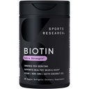 Sports Research® Biotin 5,000mcg with Organic Coconut Oil - Biotin (Vitamin B7) for Healthy Skin and Hair Support* - 여성 및 남성용 - Vegan, Non-GMO, 글루텐 & Soy-Free - 30 Veggie Softgel