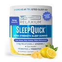Relaxium Sleep Quick Gummy, 수면 보조 지원, 5 mg 멜라토닌, 비타민 D-3, Prebiotic & Probiotic Blend, 글루텐 & 약 무료, 레몬 맛, 60 구미