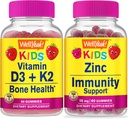 WellYeah 비타민 D3 + K2 키즈 + 아연 키즈 15mg, Gummies 번들 - 훌륭한 타스팅, 비타민 보충, 글루텐 무료, GMO 무료, Chewable Gummy