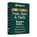 Wellgenix Purvana Max Hair, Skin 및 Nails Vitamin - Double Strength Biotin 5000 MCG, VIT A & B, Folic Acid, Grape Seed Extract - 헤어 지원 보충 -30 캡슐 (팩 1)