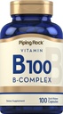 Piping Rock Vitamin B-100 Complex | 100 캡슐 | 비타민 B12, B1, B2, B6 | 비 GMO, 글루텐 무료 보충