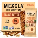 Mezcla 퍼프 Crispy Protein Bar, 글루텐 무료 & Vegan Protein Bar, 10g Protein, Crispy Rice Treat, Granola Bars & Breakfast Bar, 성인을위한 건강한 스낵, 땅콩 버터 초콜릿, 12 팩